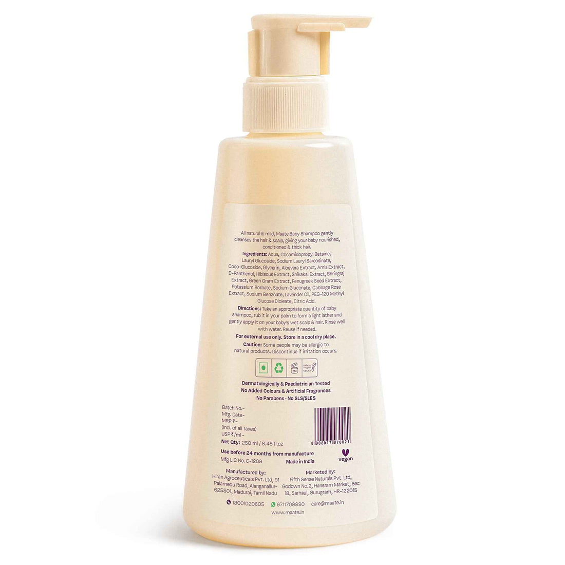 Tear Free Baby Shampoo - ph Balanced | Soap Free - 250 ML - Maate