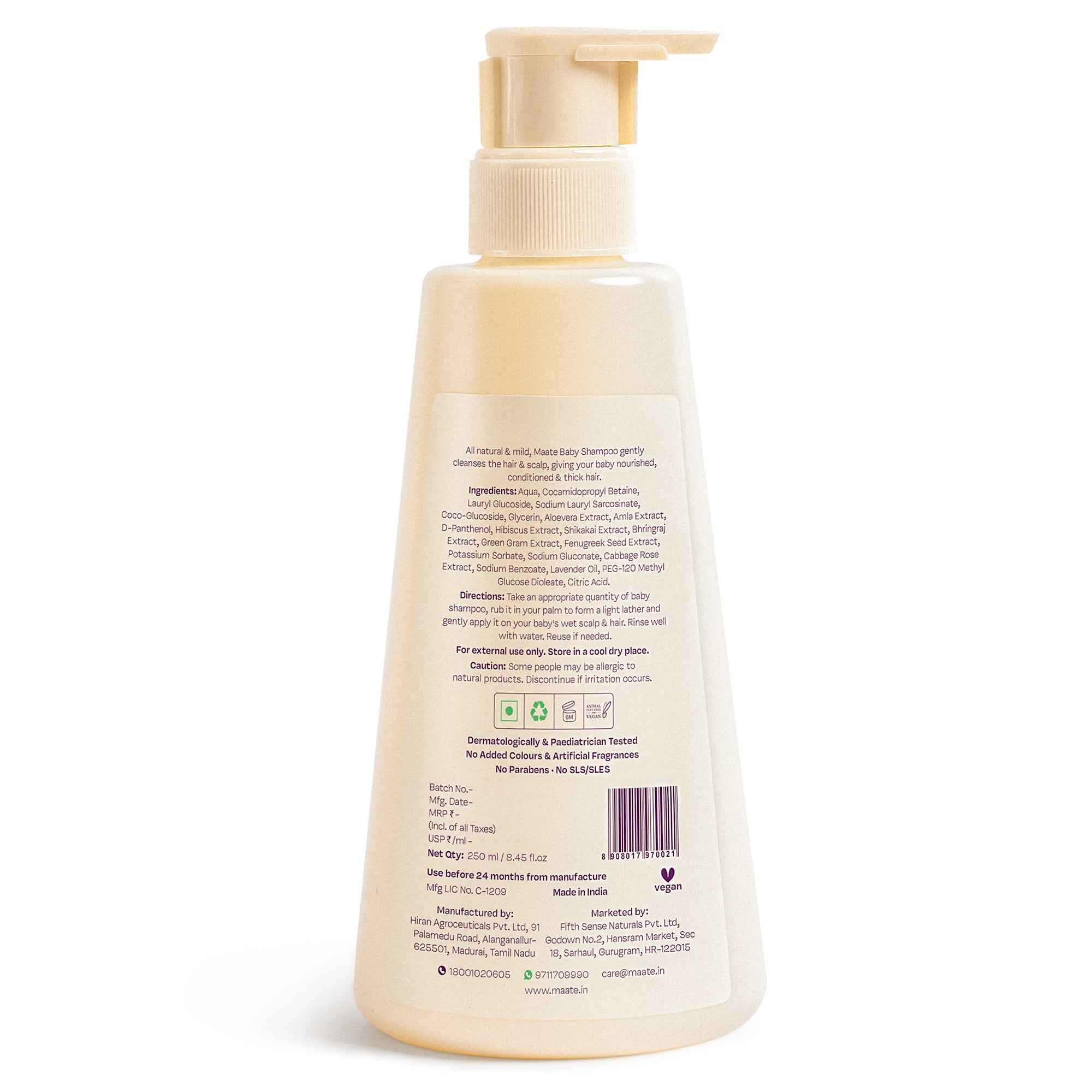 Tear Free Baby Shampoo - ph Balanced | Soap Free - 250 ML - Maate