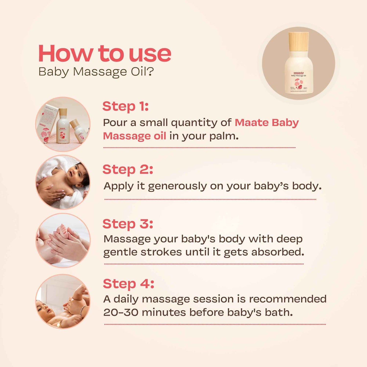 100% Natural Baby Massage Oil - 50 ML - Maate